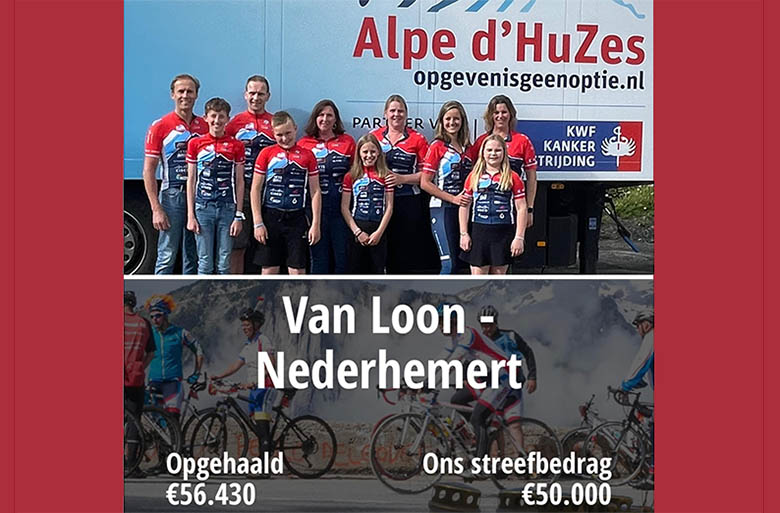 Alpe d’Huzes-team Van Loon loopt topbedrag bij elkaar voor KWF Nederhemert