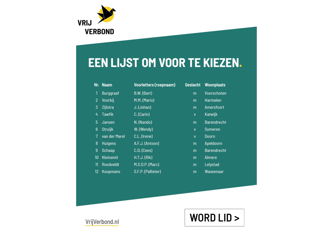 Kandidaat uit Someren op lijst Vrij Verbond voor verkiezingen Tweede Kamer